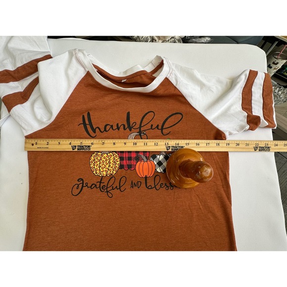 Womens Thankful Grateful Blessed Pumpkin Fall Raglan T-Shirt Top - Picture 13 of 13
